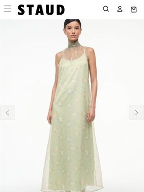 STAUD Pale Green Sheer Floral Slip Dress